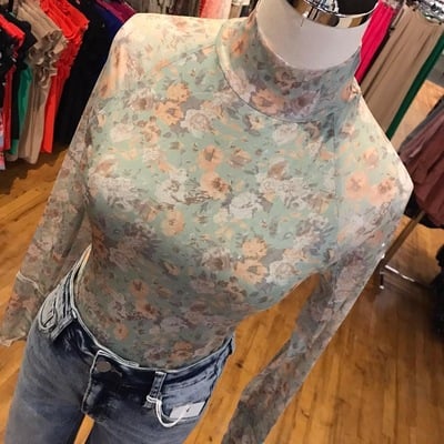 Mint floral mesh top - Thumbnail 3