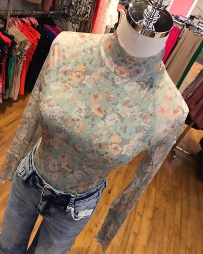 Mint Floral Mesh Top