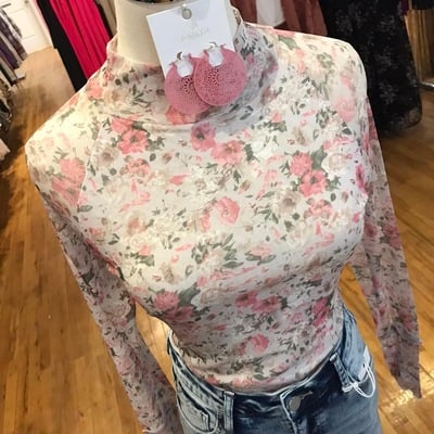 Taupe floral mesh top