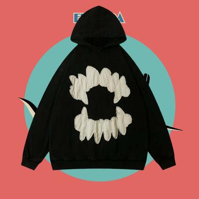 New fashion tooth hoodie, abstract exaggerated street style casual loose hooded long-sleeved sweater