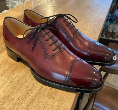 Men's Hand Stitch Burgundy Oxfords Leather Shoes