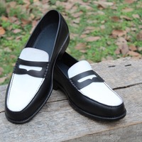 Crafted Leather Handmade Black White Leather Classic Moccasin Dress Shoes  - Thumbnail 1