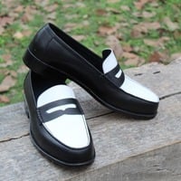 Crafted Leather Handmade Black White Leather Classic Moccasin Dress Shoes  - Thumbnail 3