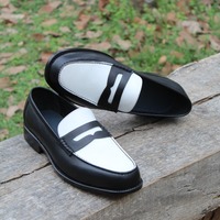 Crafted Leather Handmade Black White Leather Classic Moccasin Dress Shoes  - Thumbnail 5