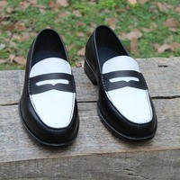 Crafted Leather Handmade Black White Leather Classic Moccasin Dress Shoes  - Thumbnail 8