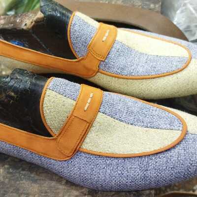 Handmade classic blue and white men  dress shoes - Thumbnail 4