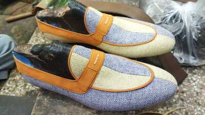 Handmade Classic blue and white Men  Dress Shoes