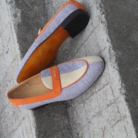 Handmade Classic blue and white Men  Dress Shoes - Thumbnail 1