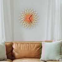 Fireworks II - large stylish wooden wall clock, sunburst clock in copper / gold - Thumbnail 2