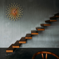 Fireworks II - large stylish wooden wall clock, sunburst clock in copper / gold - Thumbnail 5