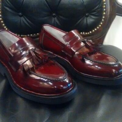 Handmade leather ox blood patina tassel loafers men shoes custom man shoes
