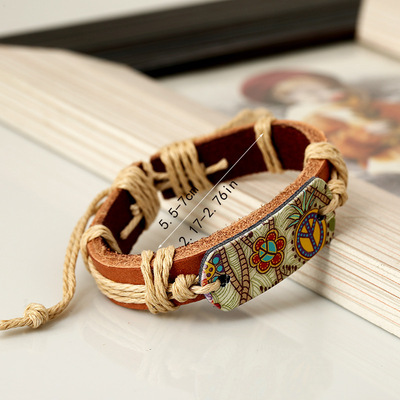 Vintage Peace Flower Leather Bracelet 