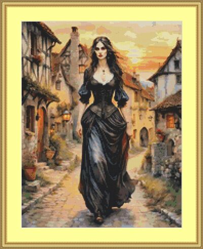 Woman In Black Cross Stitch Pattern