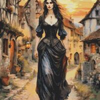 Woman In Black Cross Stitch Pattern - Thumbnail 1