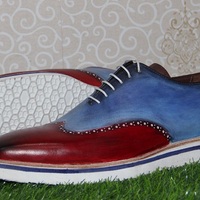 Mens New Handmade Formal Shoes Multi Colored Leather Wing Tip Stylish Lace Up Boots - Thumbnail 1