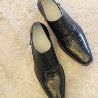 New Men's Handmade Black Crocodile Textured Leather Single Monk Style Dress & Casual Wear Shoes - Thumbnail 1