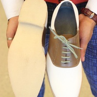 Men's Handmade Formal Shoes White & Olive Green Leather Lace Up Stylish Crepe Sole Dress & Casual Wear Shoes - Thumbnail 1