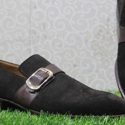 New mens handmade formal shoes walvet leather black suede single monk casual dress wear boots