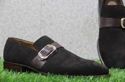 New Mens Handmade Formal Shoes Walvet Leather Black Suede Single Monk Casual Dress Wear Boots