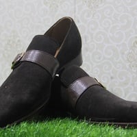 New Mens Handmade Formal Shoes Walvet Leather Black Suede Single Monk Casual Dress Wear Boots - Thumbnail 2