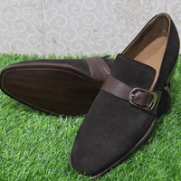 New Mens Handmade Formal Shoes Walvet Leather Black Suede Single Monk Casual Dress Wear Boots - Thumbnail 1