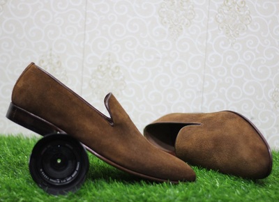 New Mens Handmade Shoes Brown Suede Loafer Slippers Leather Sole Formal Dress Boots