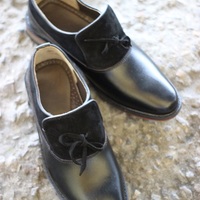 Men's Handmade Formal Shoes Black Leather & Suede Slip On Stylish Lace loafers Moccasin Shoes - Thumbnail 1