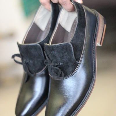 Men's handmade formal shoes black leather & suede slip on stylish lace loafers moccasin shoes