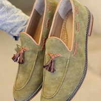 Men's New Handmade Green Suede Leather Slip On Leather Teasels Genuine Suede Leather Loafer Moccasin Shoes - Thumbnail 1