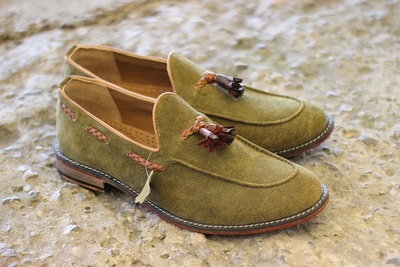 Men's New Handmade Green Suede Leather Slip On Leather Teasels Genuine Suede Leather Loafer Moccasin Shoes