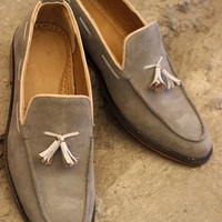 Men's New Handmade Grey Suede Leather Slip On Leather Teasels Genuine Suede Leather Loafer Moccasin Shoes - Thumbnail 1