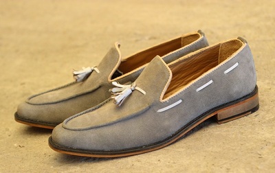 Men's New Handmade Grey Suede Leather Slip On Leather Teasels Genuine Suede Leather Loafer Moccasin Shoes