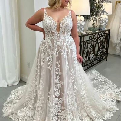 Plus size boho lace appliques wedding dress bridal dresses 