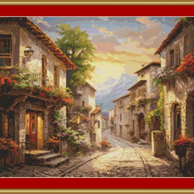 Stone houses cross stitch pattern