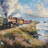 Steaming By The Sea Cross Stitch Pattern - Thumbnail 1