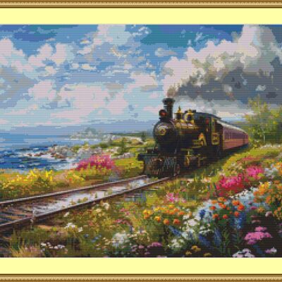 Steam train cross stitch pattern - Thumbnail 1
