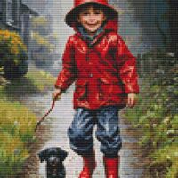 Playing In The Rain Cross Stitch Pattern - Thumbnail 1