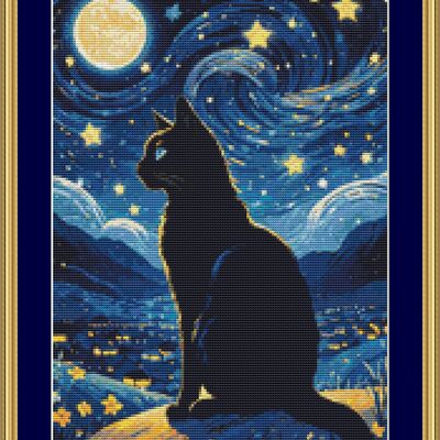 Night cat cross stitch pattern