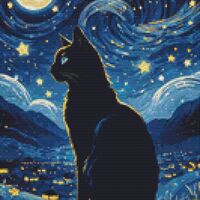 Night Cat Cross Stitch Pattern - Thumbnail 1