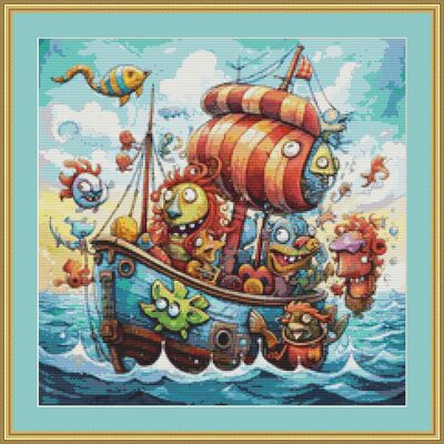 Happy ship cross stitch pattern