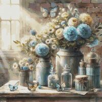 Flowers And Butterflies Cross Stitch Pattern - Thumbnail 1