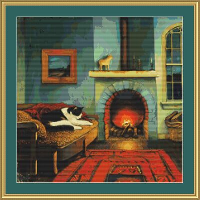 Cosy fireplace cross stitch pattern