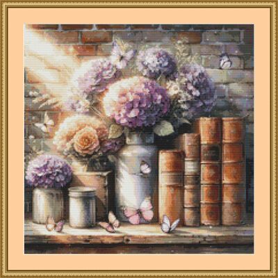 Butterflies with the flowers cross stitch pattern