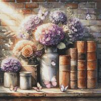 Butterflies With The Flowers Cross Stitch Pattern - Thumbnail 1