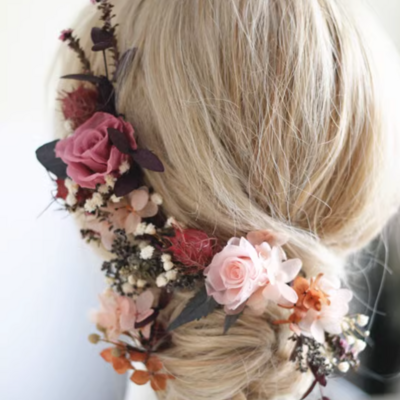 Pink preserved flower dried flower wedding headpiece hair pin tiara accessories