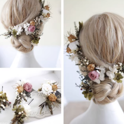 Natural preserved flower dried flower wedding headpiece hair pin tiara accessories