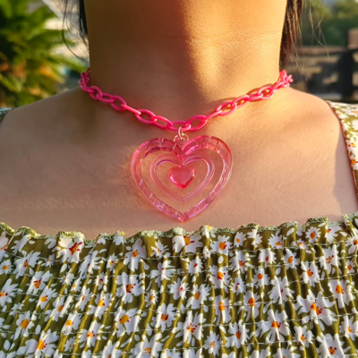 *free shipping*y2k power puff heart necklace