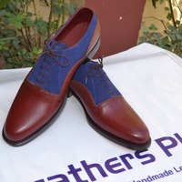 Crafted Leather Handmade Brown Blue Suede Leather Lace up Oxford Dress Formal Shoes - Thumbnail 2