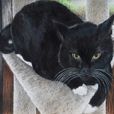 "lucifer, the rescue cat,"  kitty cat portrait, original artwork by n.e.thompson, artwork size 8x10 inches