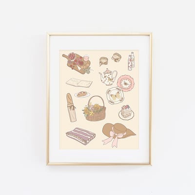 Picnic supplies collage print